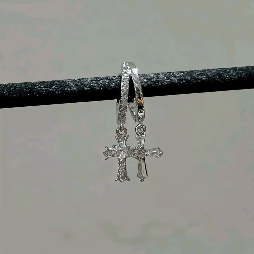 Chrome Hearts Silver Cross Hoop Earrings